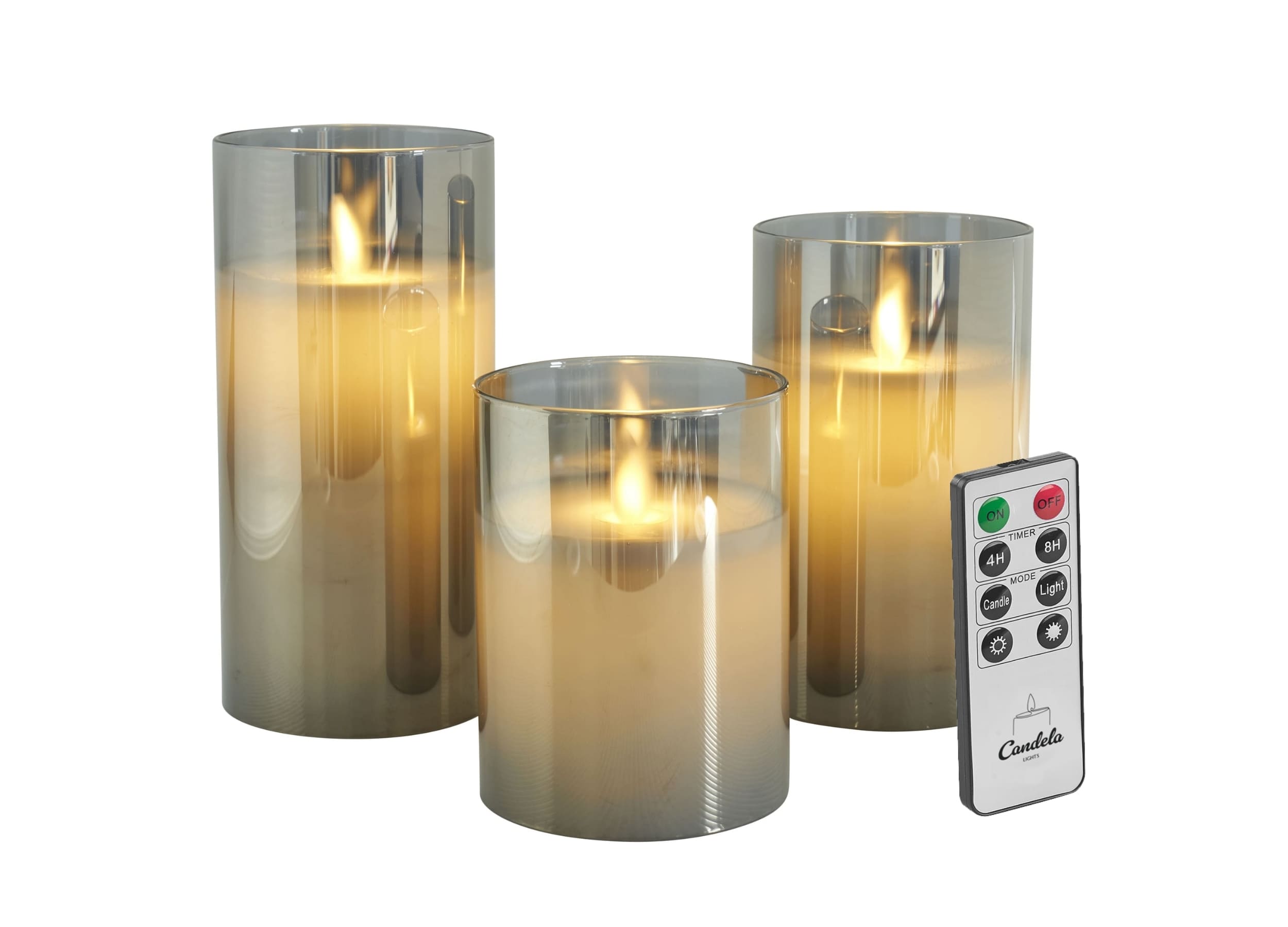 LED Kerzenglas 3er Set Wave grey
