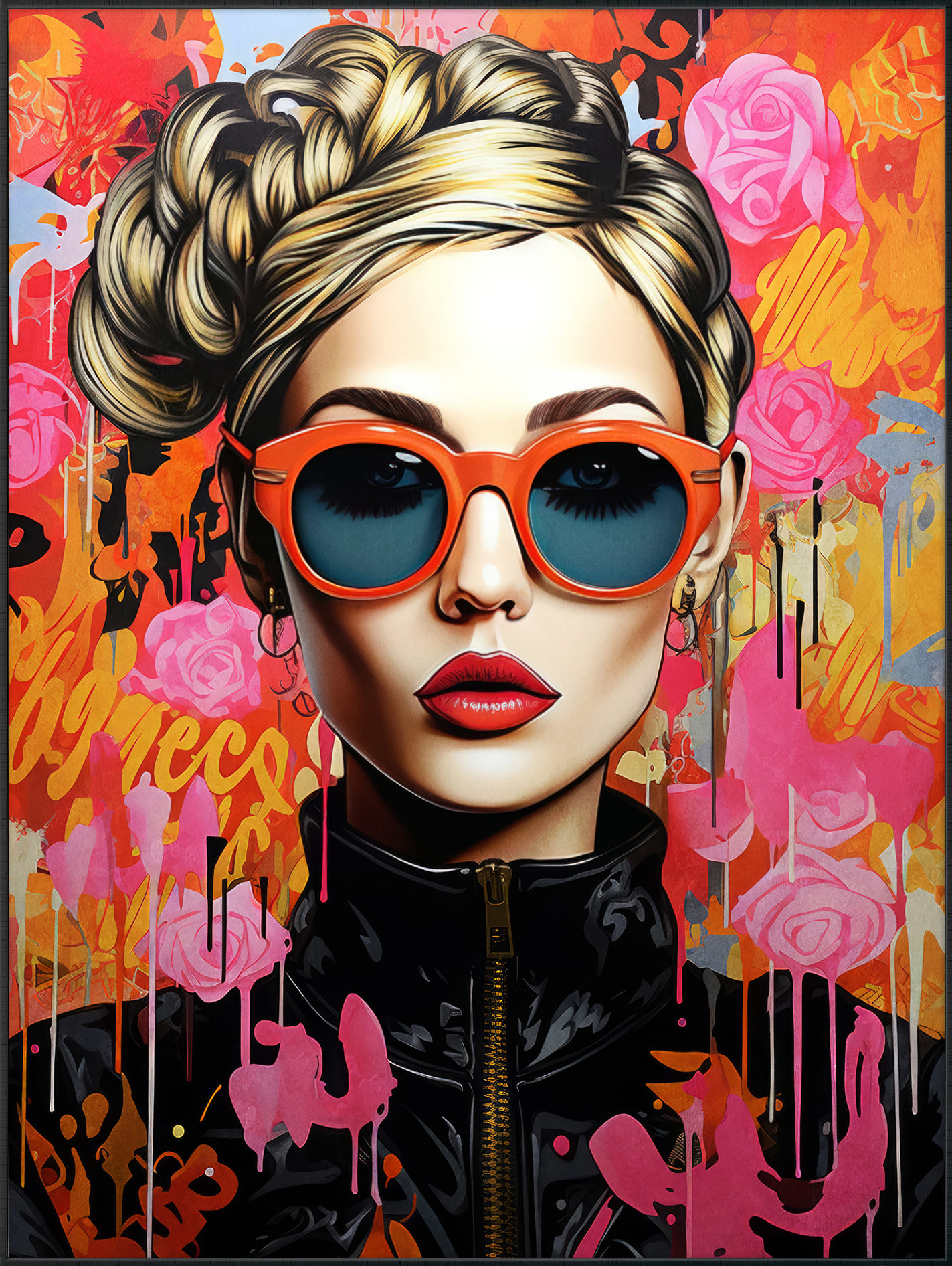 Wandbild gerahmt Pop Art Lady 90x120cm