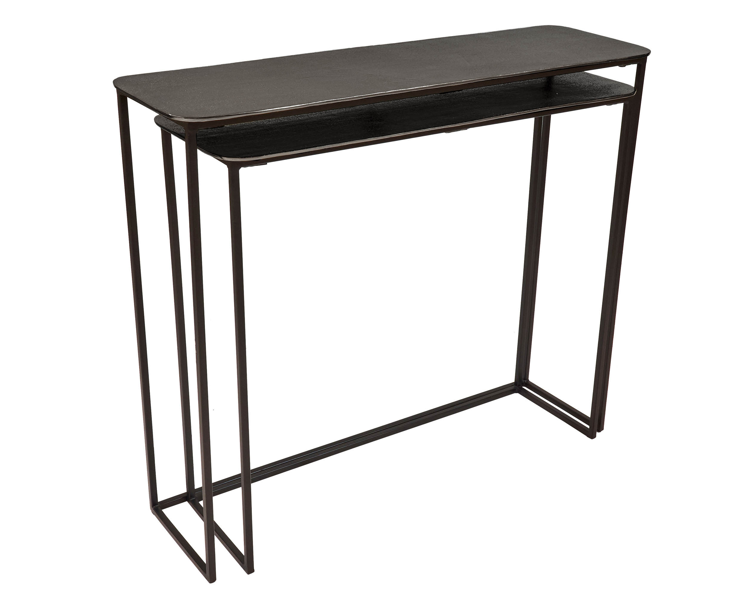 Konsole Set 2 Top Alu schwarz Gestell Metall schwarz  90x26x76  80x26x70cm