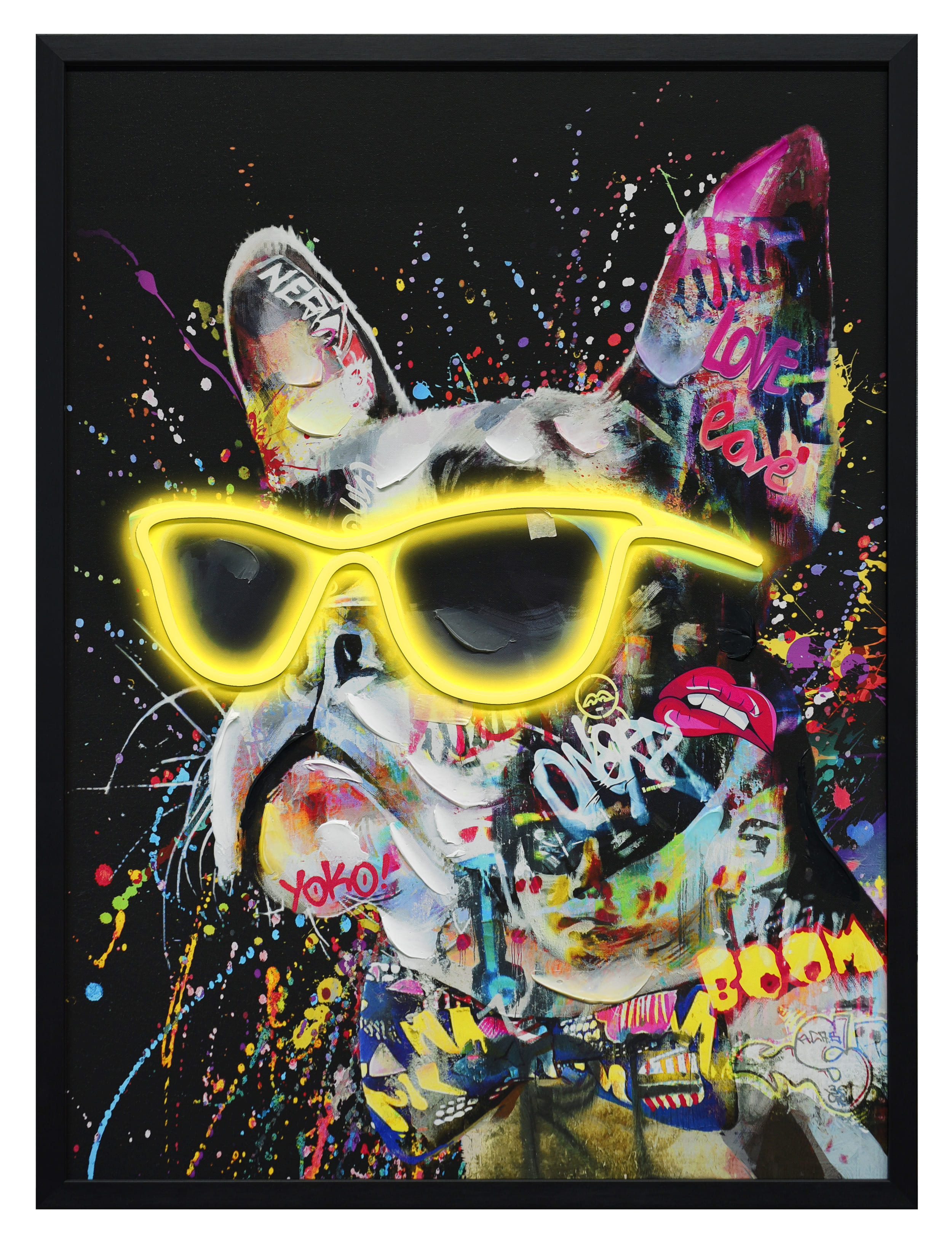Wandbild Frame LED Bulldog with sunglasses 60x80cm