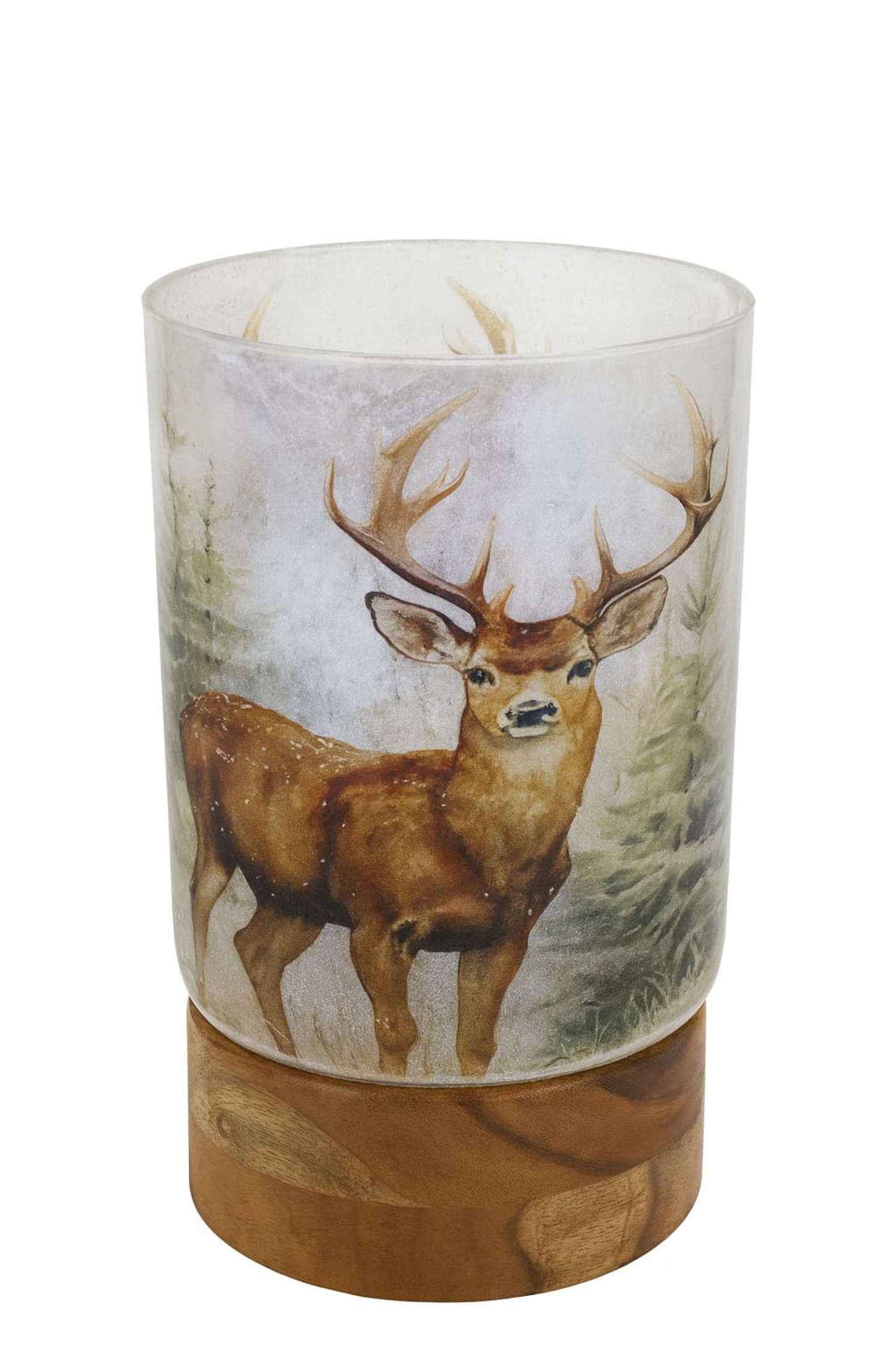 Windlicht Hirsch Wald Holz 13x13x23