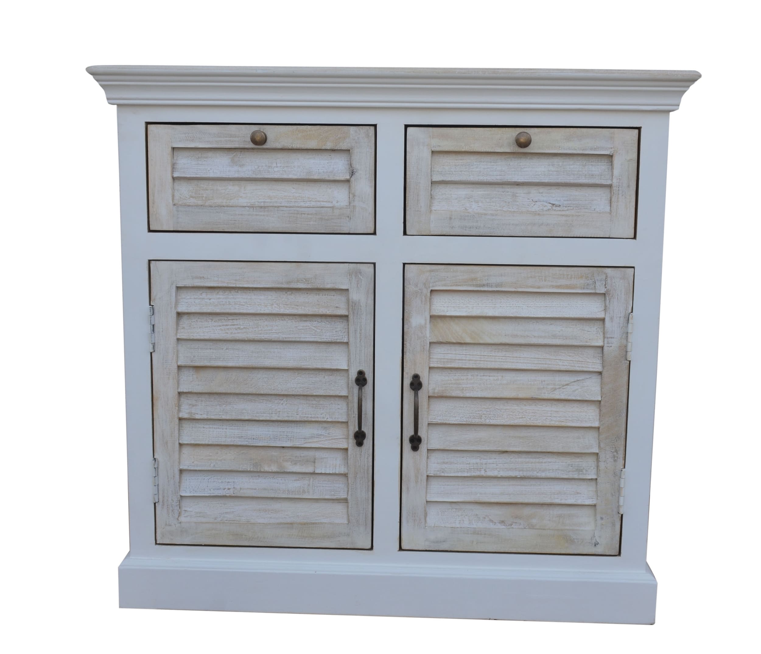 Sideboard Hampton Mangoholz weiß mit Lamellenfront 96x40x91cm