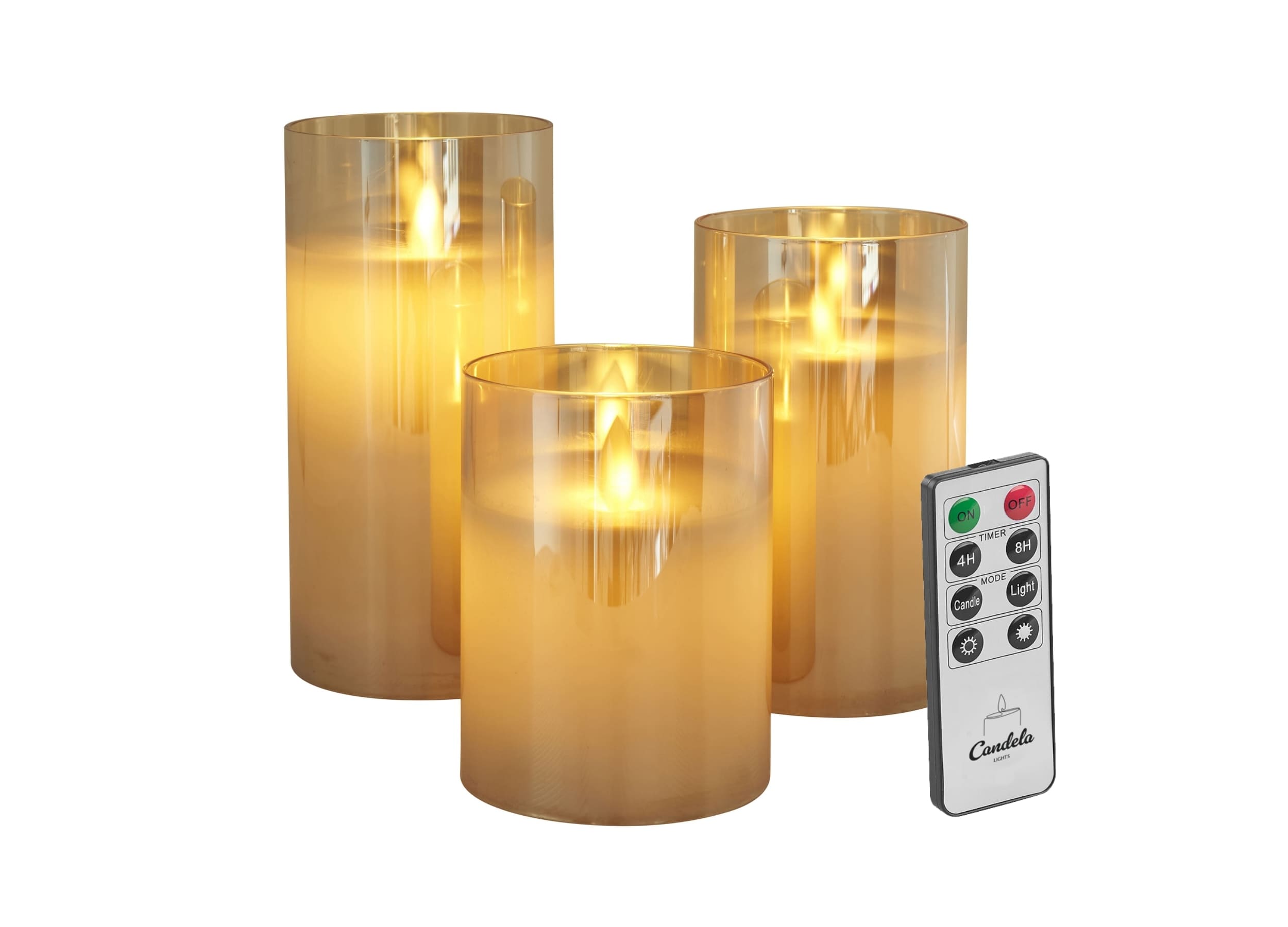 LED Kerzenglas 3er Set Wave gold