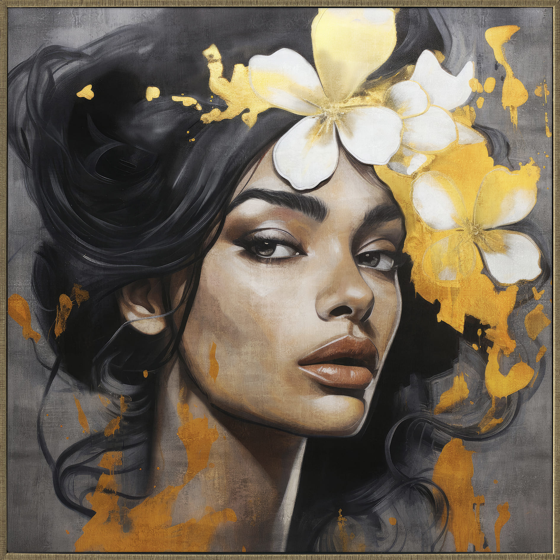 Wandbild gerahmt Lady mit Blumenschmuck 80x80cm
