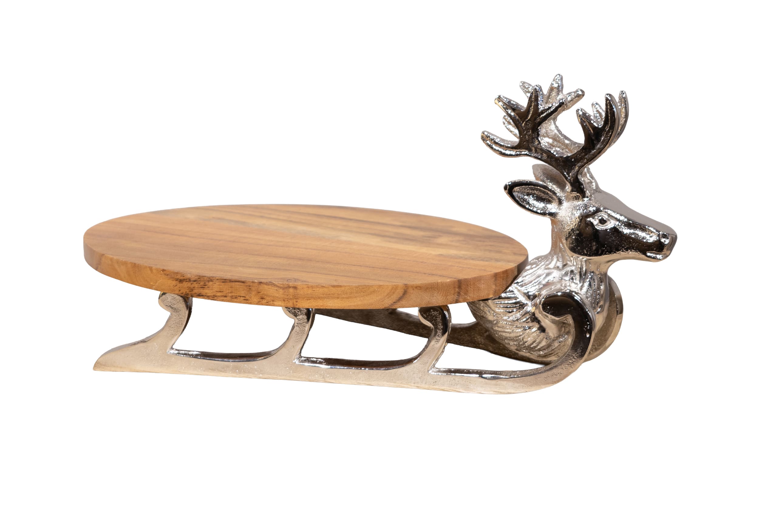 Teller Hirsch Alu Nickel Holz 40x21x18