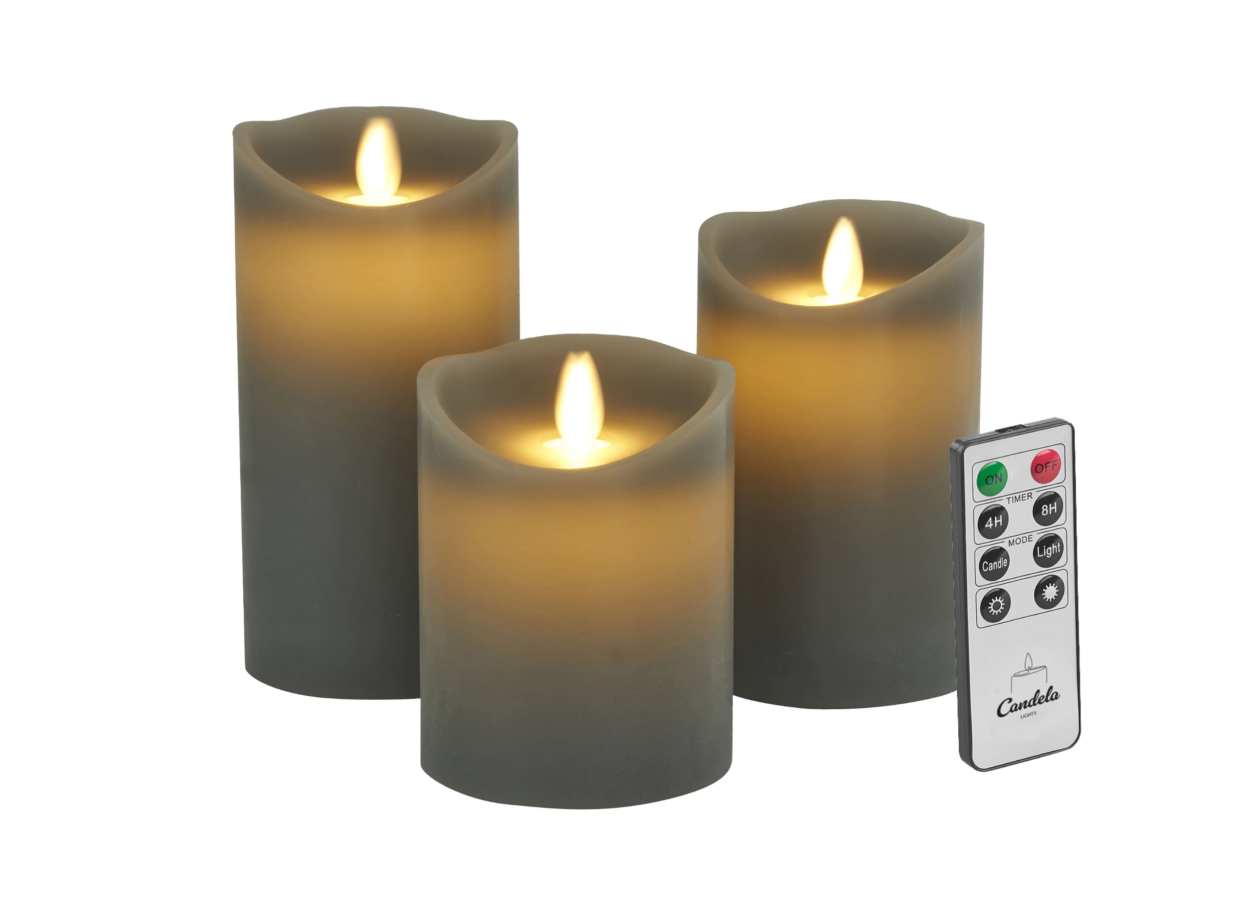 LED Stumpenkerzen 3er Set Wave grey