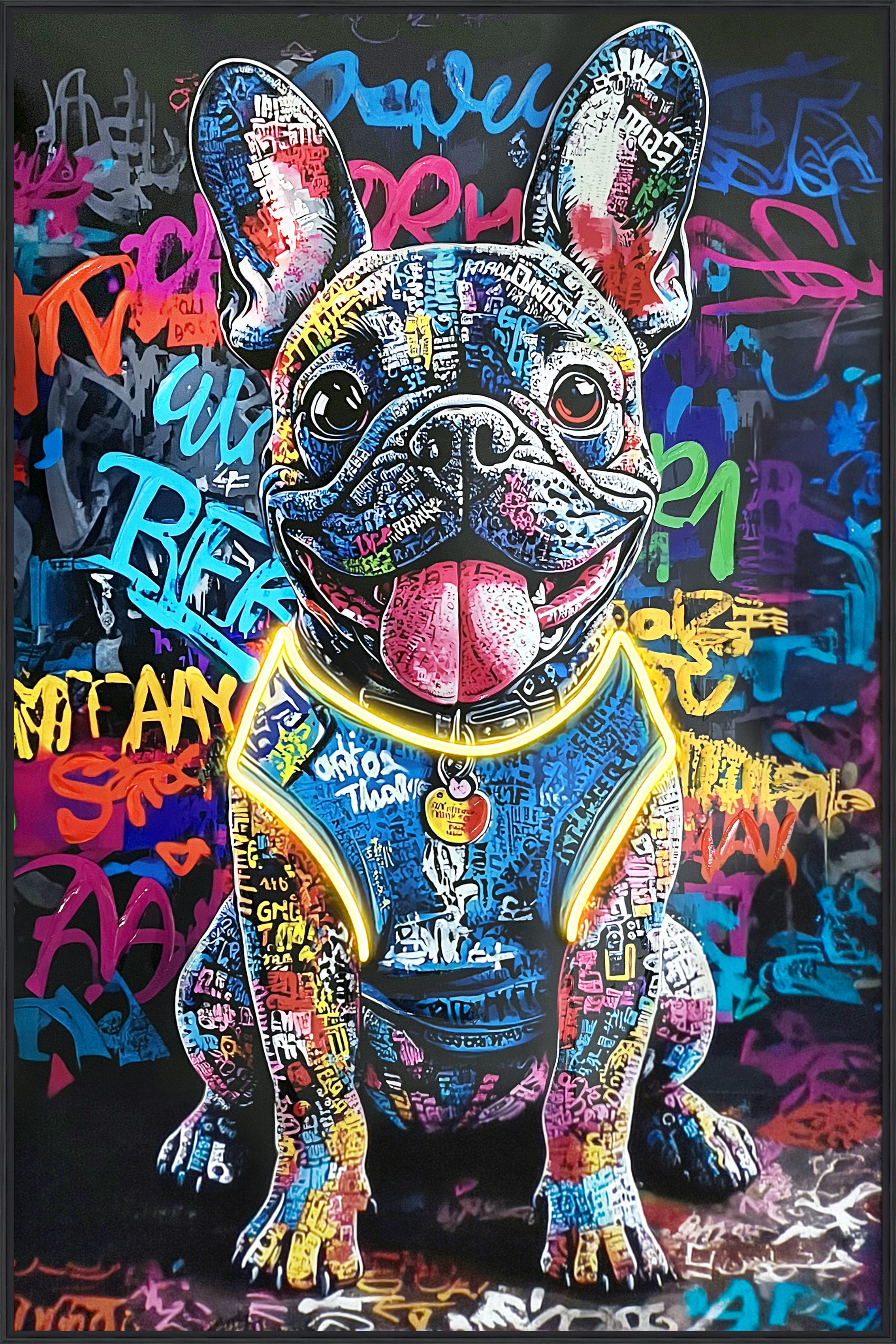 Wandbild LED Graffiti Bulldog 80x120cm