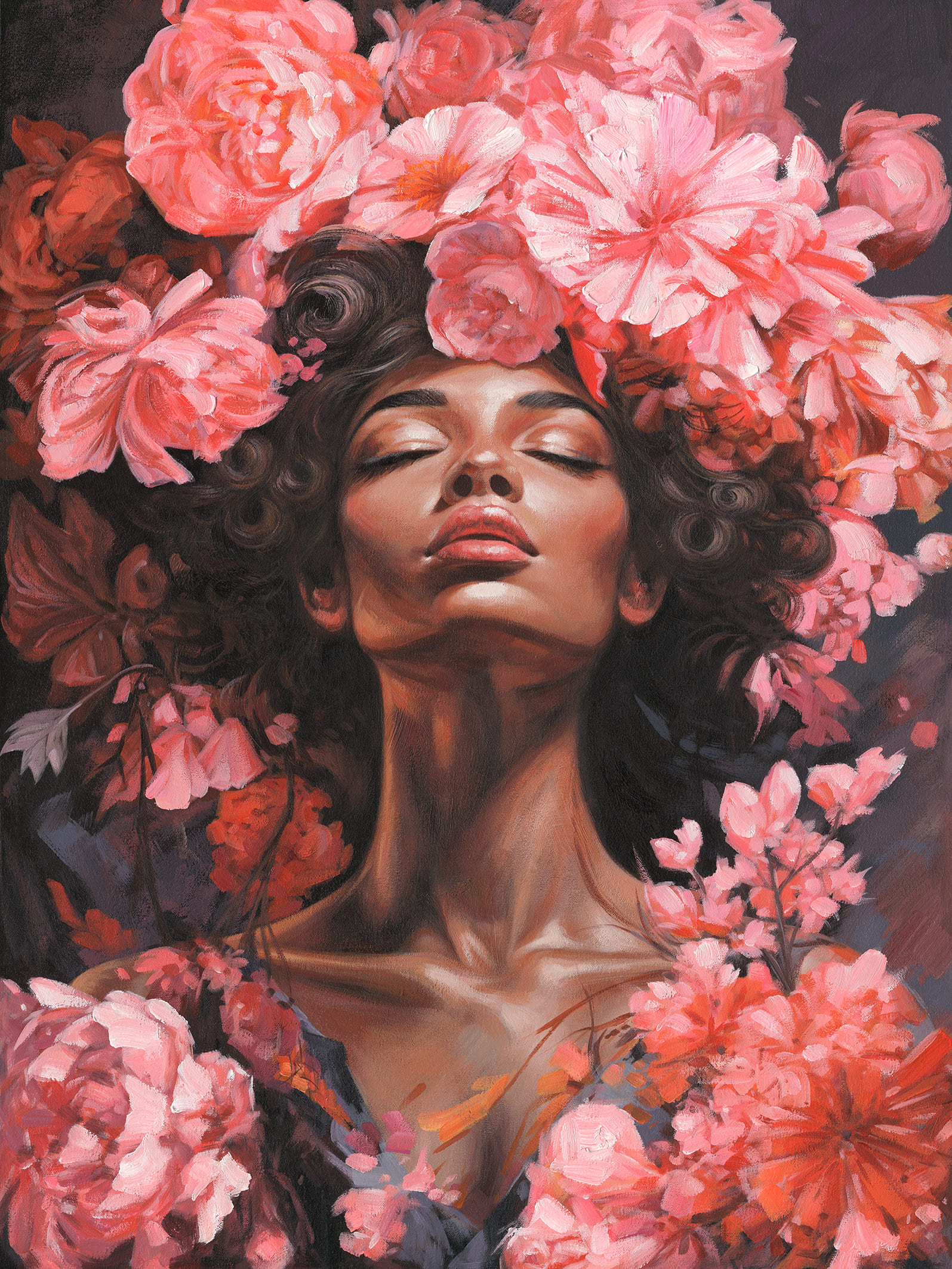 Ölbild Lady im Blumenmeer 90x120cm
