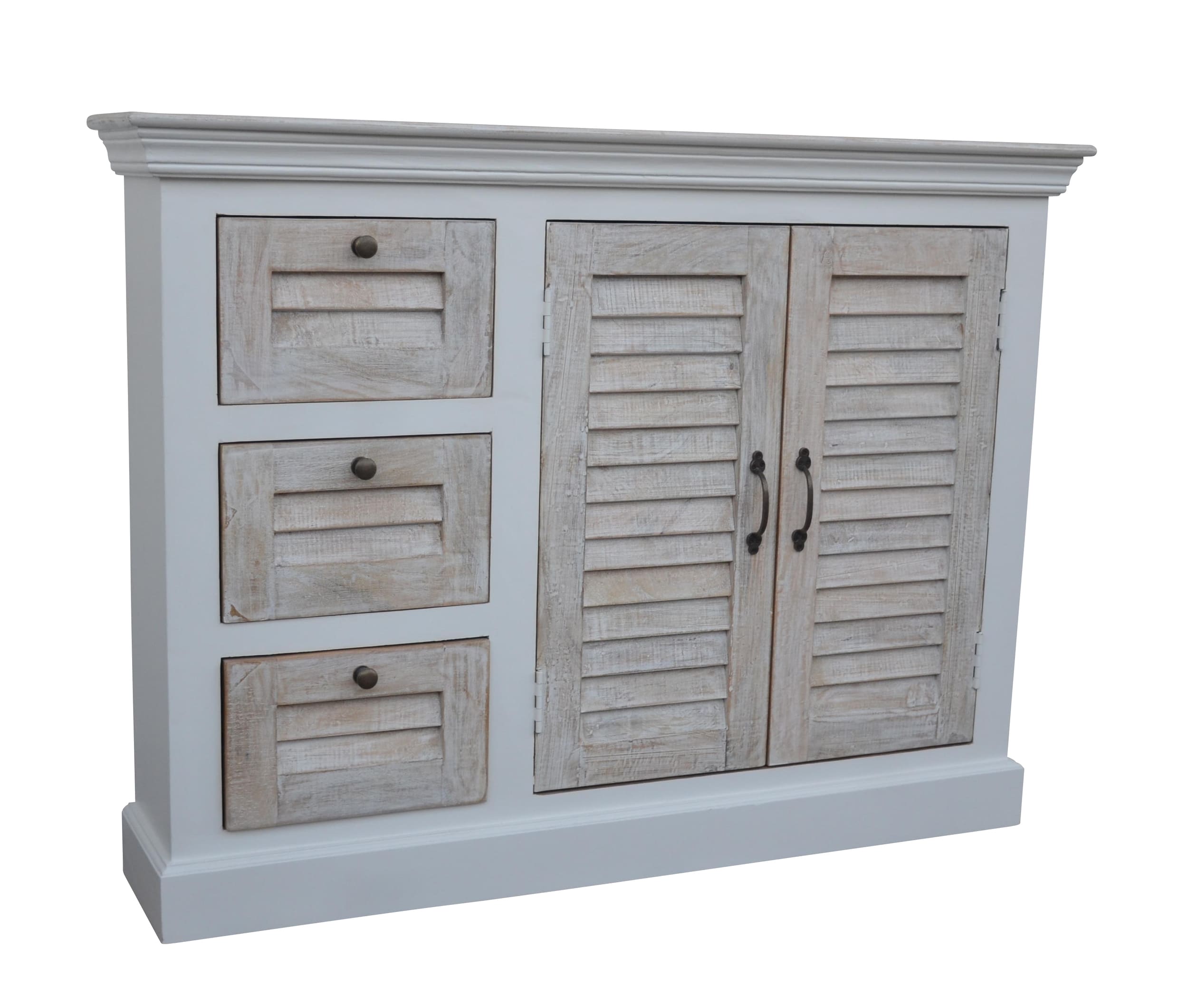 Sideboard Hampton Mangoholz weiß mit Lamellenfront 122x26x92cm
