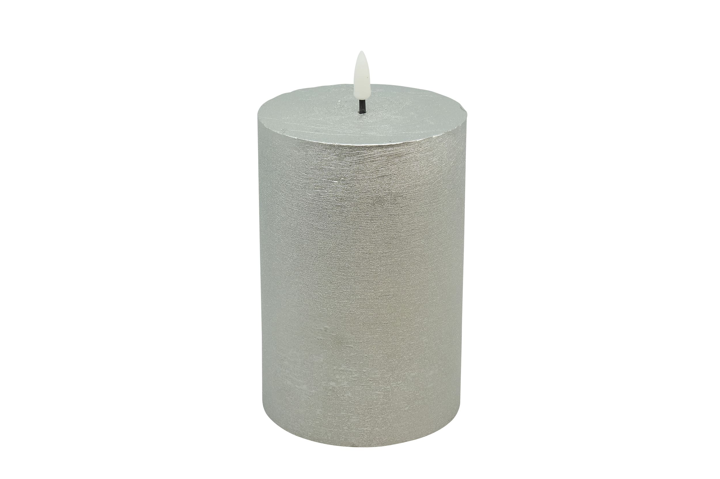 LED Stumpenkerze silver metallic 10x20