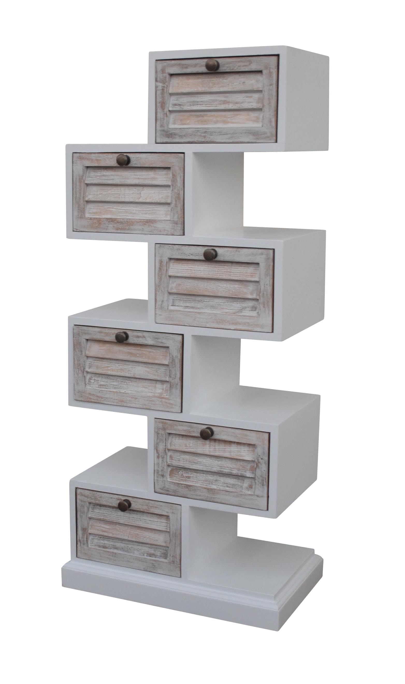 Schubladenkommode Zickzack Hampton Mangoholz weiß mit Lamellenfront 54x34x121cm