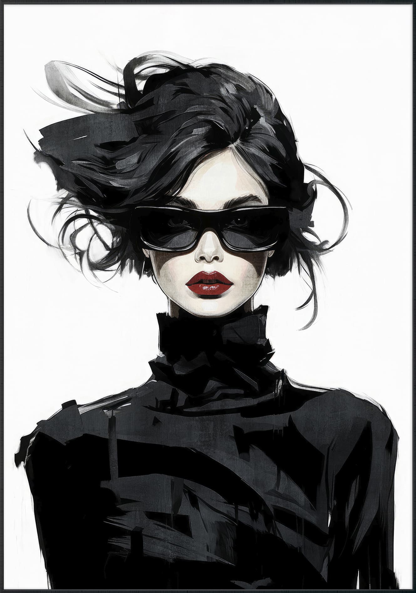Wandbild gerahmt Lady Black and white Lady 70x100cm