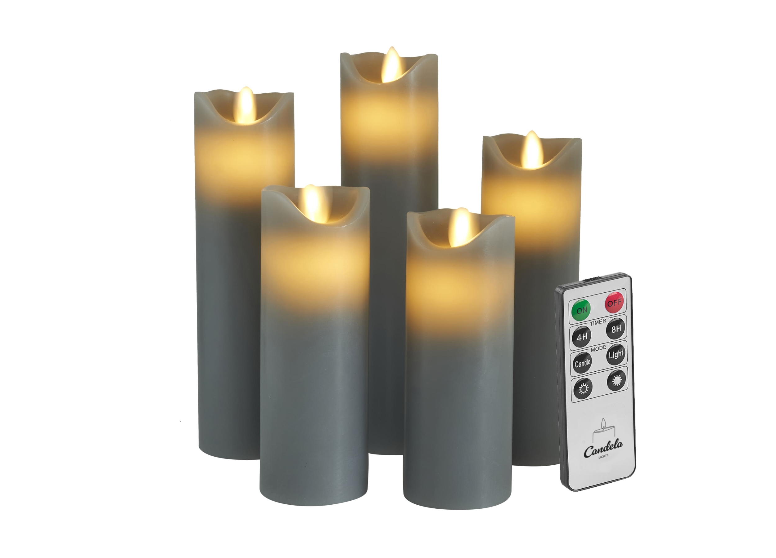 LED Stumpenkerzen 5er Set Wave grey