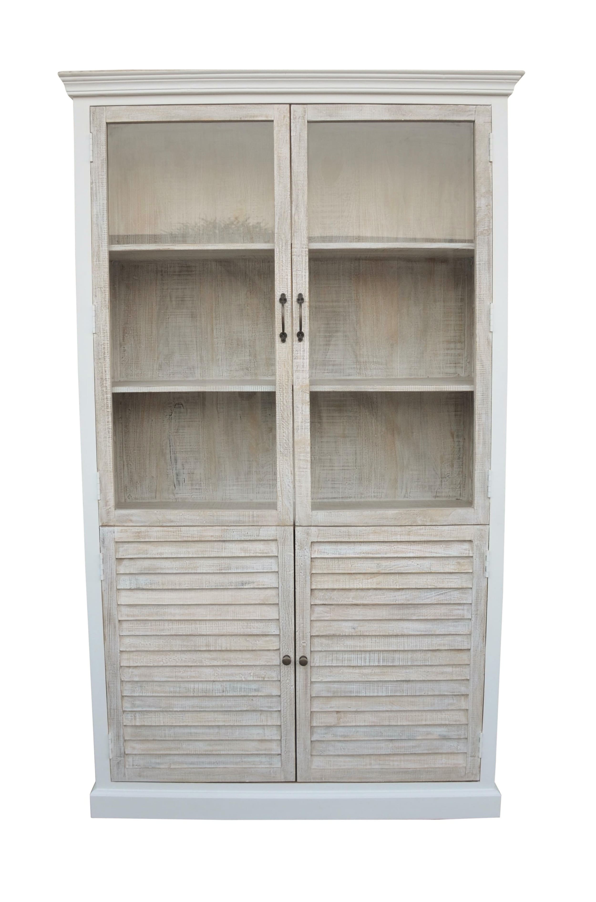 Bücherschrank Hampton Mangoholz weiß mit Lamellenfront 124x43x210cm