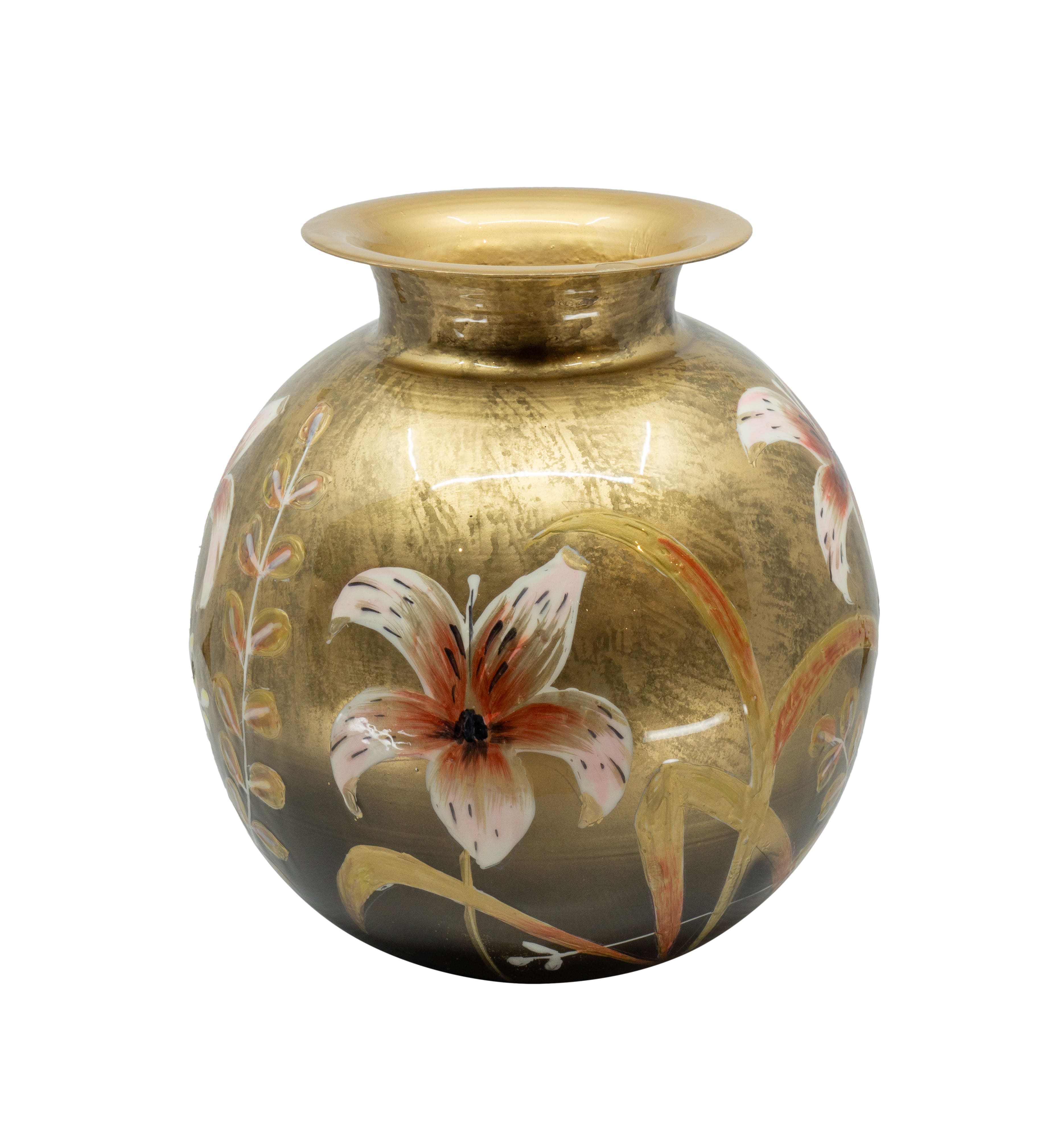 Vase Eisen Liliendesign gold mix handgemalt 42x42x41cm