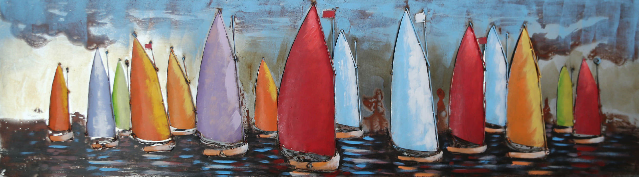Metallbild bunte Segelboote 180 x 50 cm