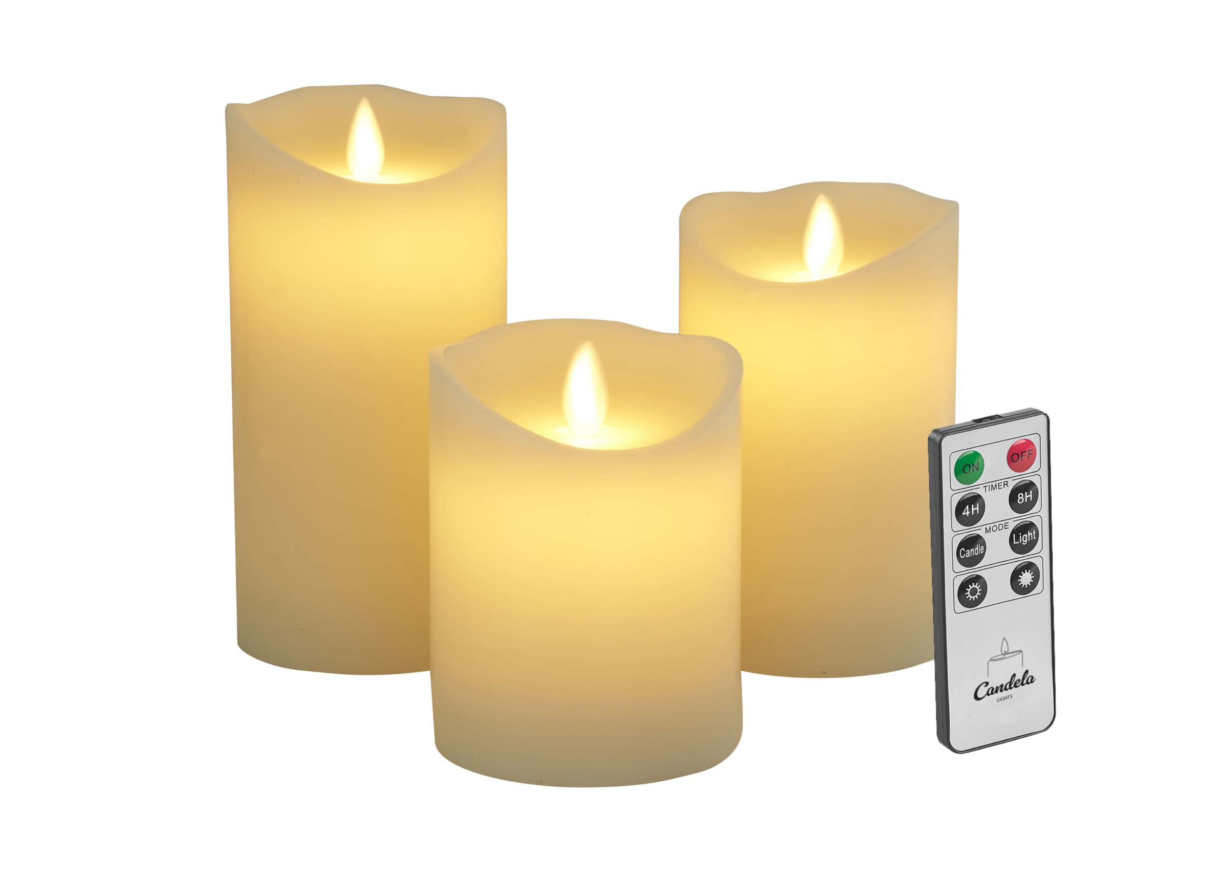 LED Stumpenkerzen 3er Set Wave cream