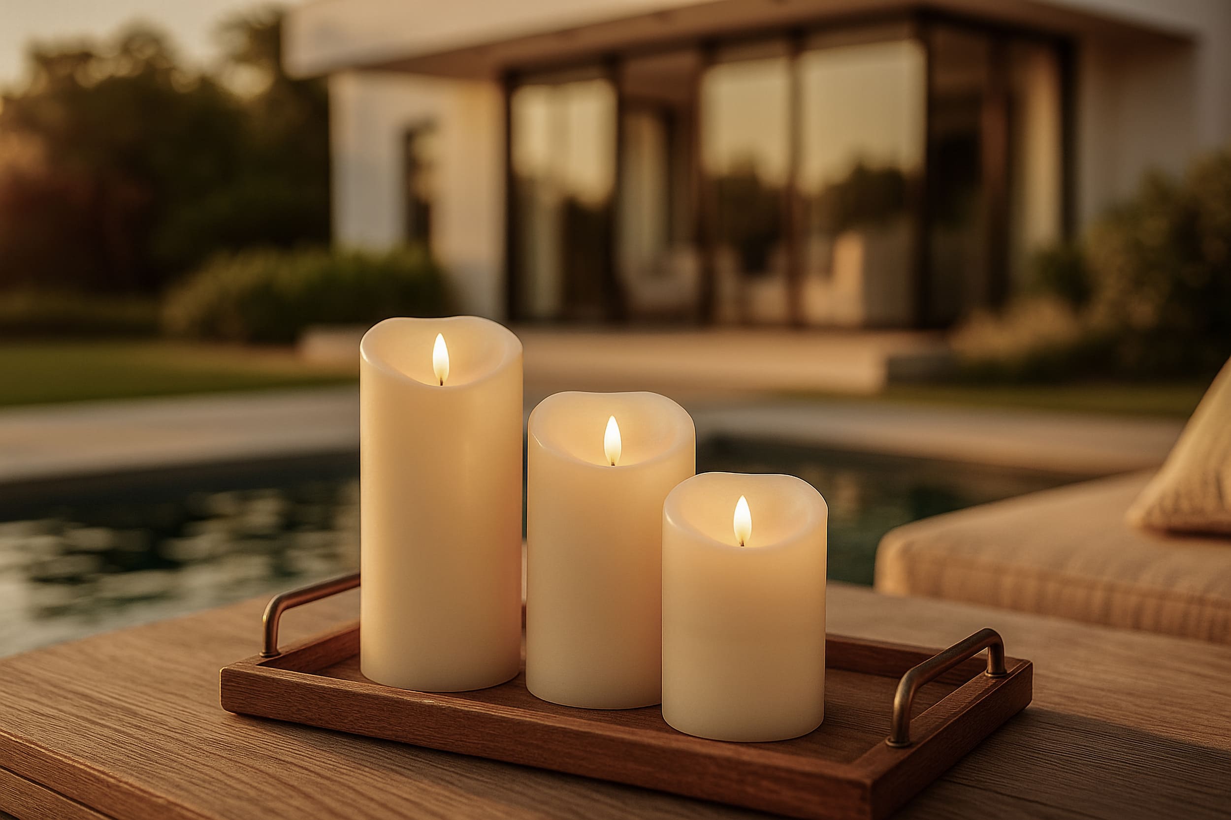 Outdoor Stumpenkerzen 3er Set Cream