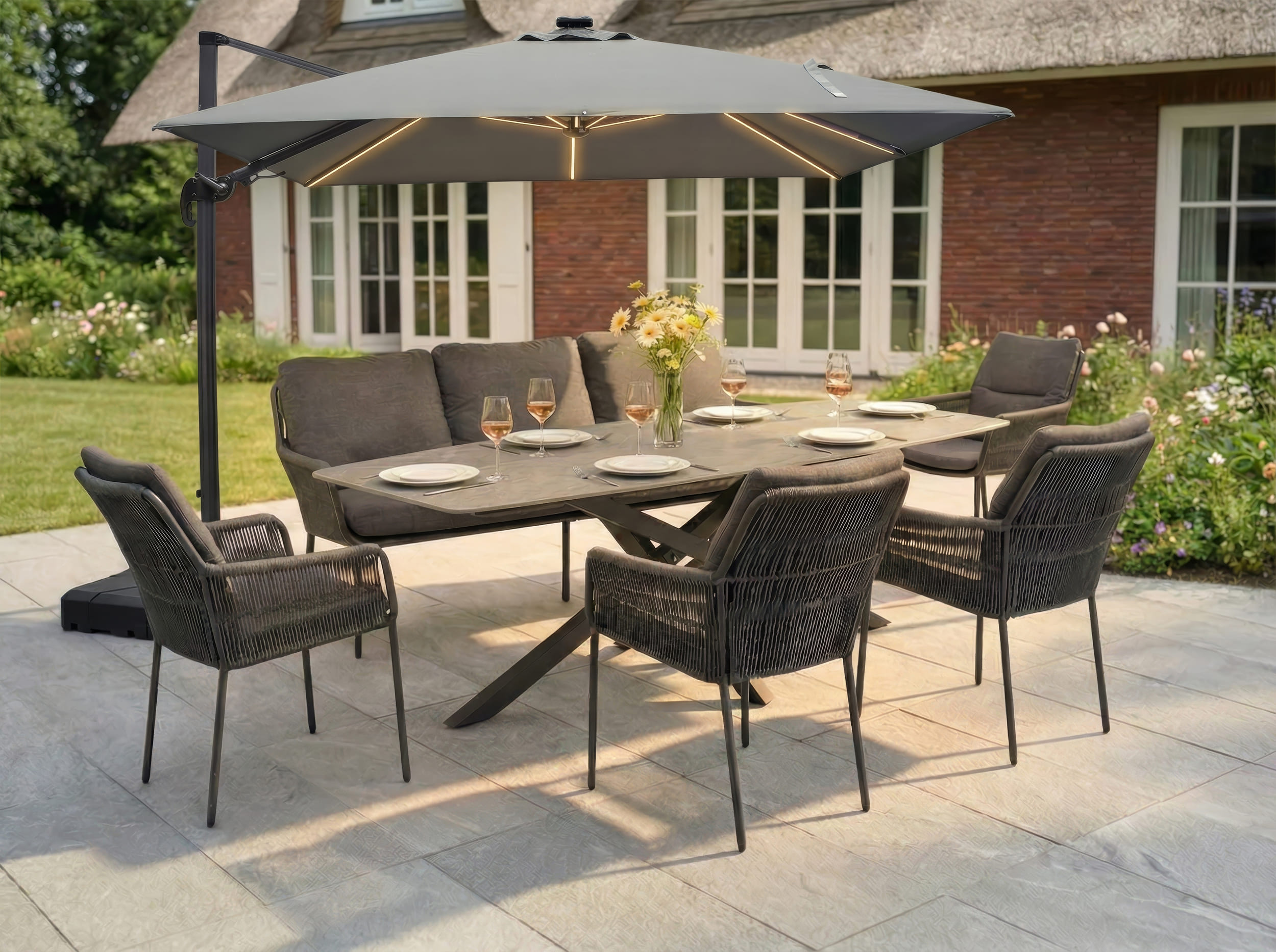Ampelschirm "Salerno", 300cm grey solar